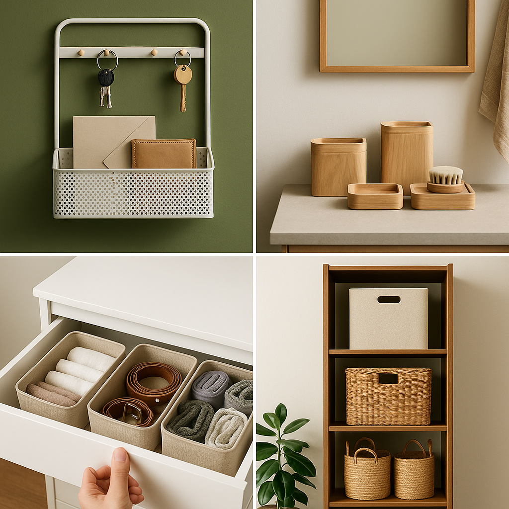 Organized home storage and soft luxury organization systems using baskets, containers, and neutral materials for a calm, clutter-free living space.